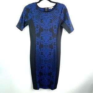 Gianni Bini Montana Black and Blue Midi fitted Dress Size S